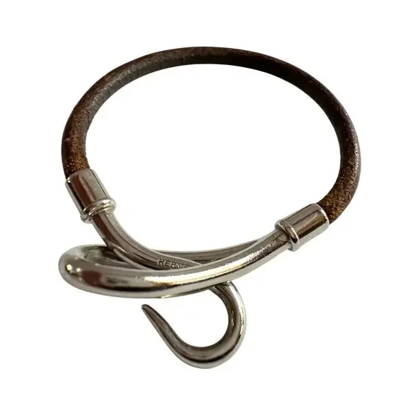 Hermès Jumbo Leather Hook Wrap Bangle Bracelet - Deep Brown